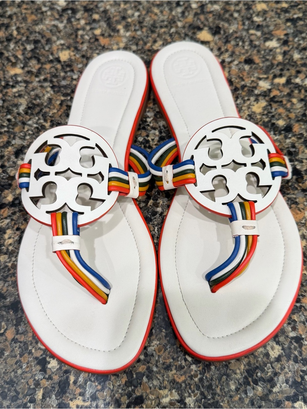 Tory Burch White Sandal with Rainbow Straps size 8
